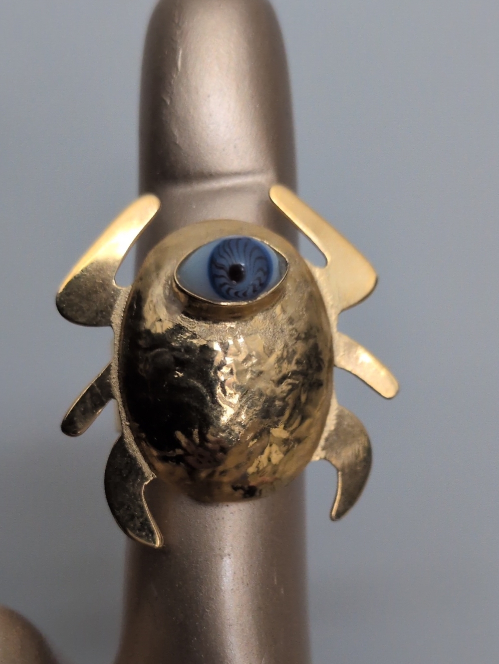 Gold Scarab Ring with Blue Eye Accent - Women Jewelry